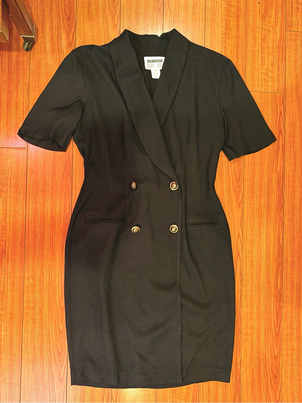 Double-Breasted Black Mini Dress with Gold Buttons